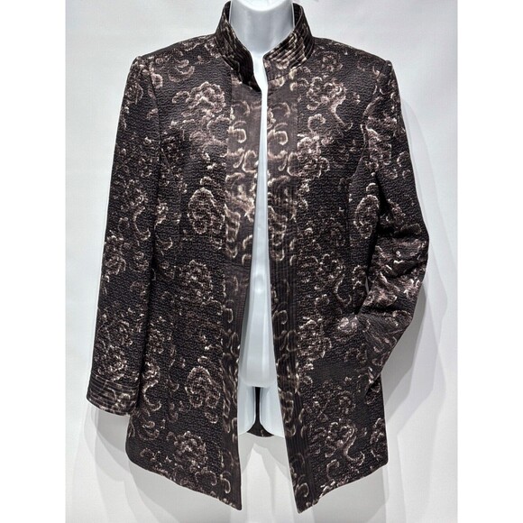 Linda Allard Ellen Tracy Silk Blend Plum Brown Quilted Tunic Style Jacket Size 8 - Picture 1 of 15